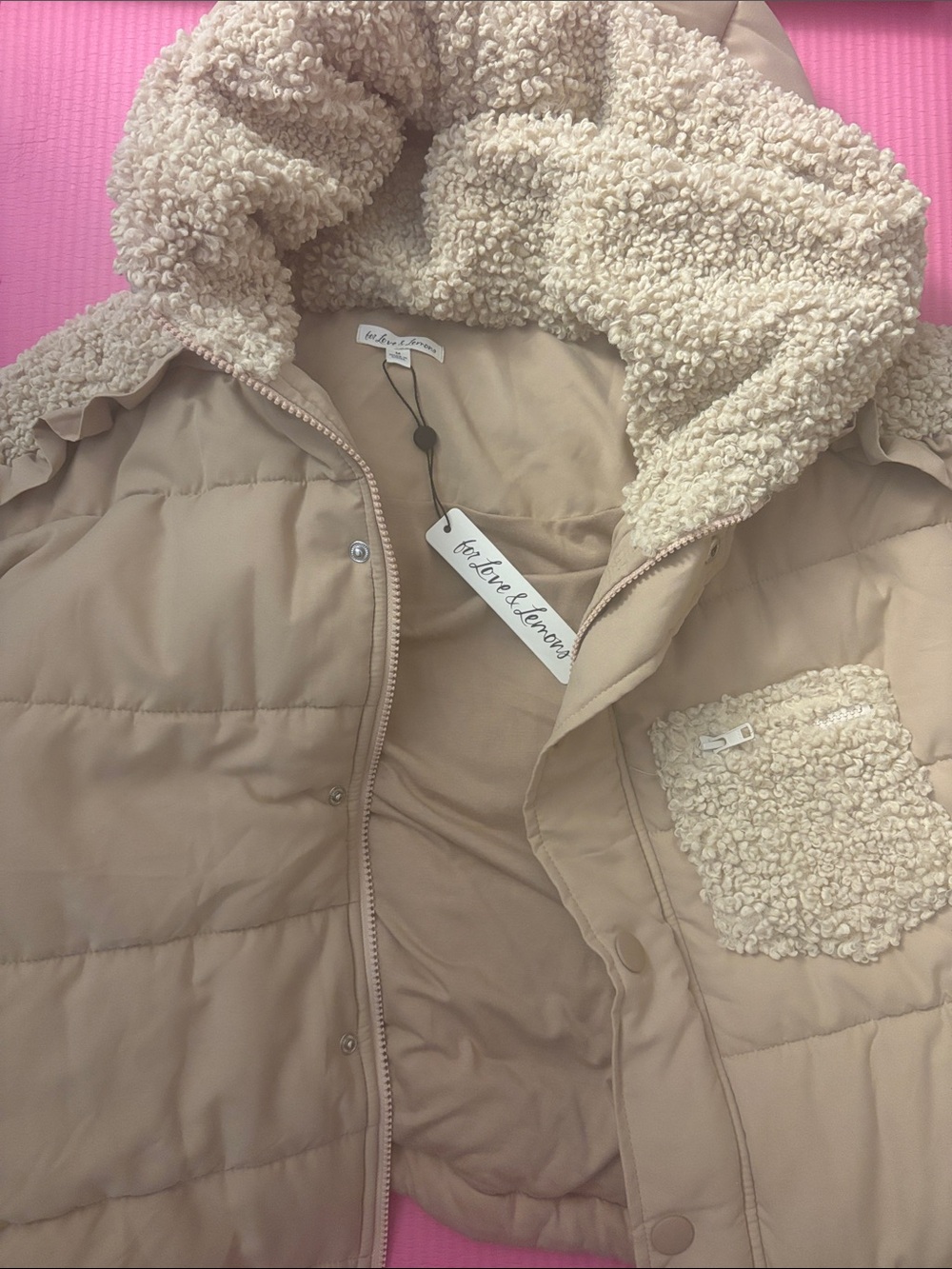 Women's Cream Sherpa Trim Puffer Jacket